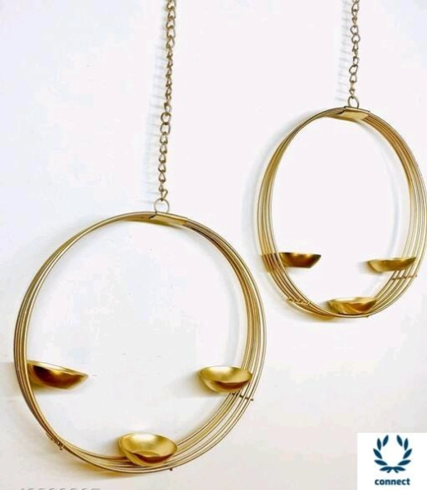 Arsh Metal World Wall Hanging Circle of Light Gold Plated Tealight Candle Holder for Home Decor  - Metal, Tea Light Candle Holder, Pack of2